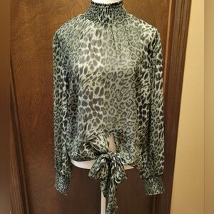 Elan Leopard Print Sheer Top NWT
